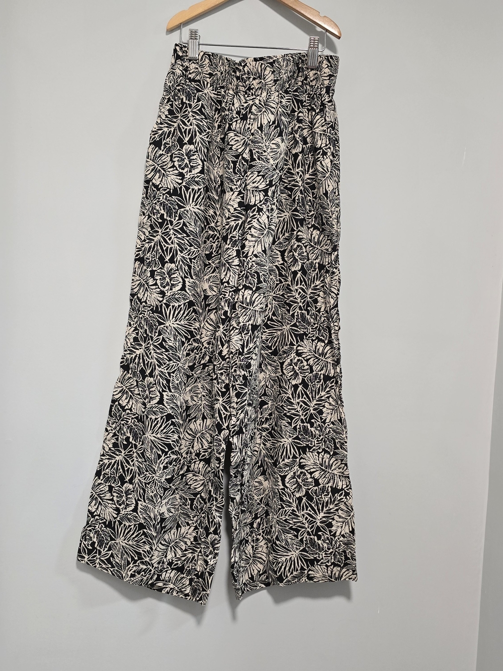Sigrid Olsen Black & Cream Botanical Wide-Leg Pants Linen Rayon Mix